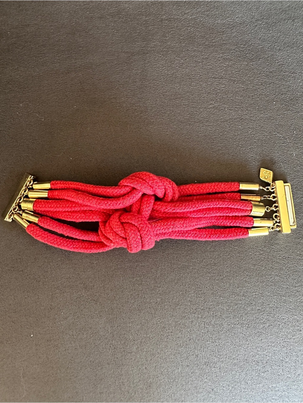 Nautical Red Multi-Strand Knotted Rope Bracelet with Gold Hardware, Magnetic